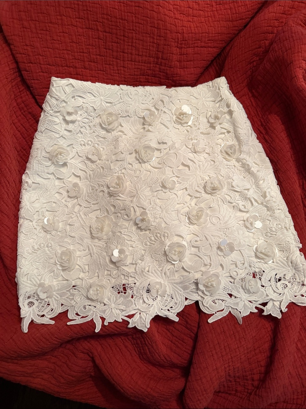 Endless Rose White Floral Appliqué Lace Mini Skirt